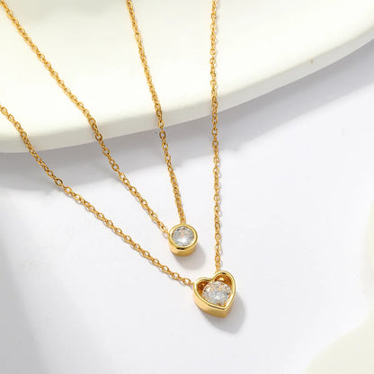 Casual Cute Classic Style Round Heart Shape Copper Plating Inlay Zircon 18k Gold Plated Necklace