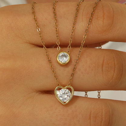 Casual Cute Classic Style Round Heart Shape Copper Plating Inlay Zircon 18k Gold Plated Necklace