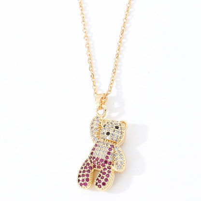 Casual Cute Hip-hop Little Bear Copper Zircon Pendant Necklace In Bulk