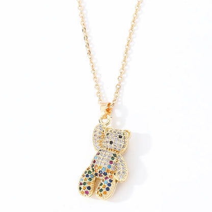 Casual Cute Hip-hop Little Bear Copper Zircon Pendant Necklace In Bulk