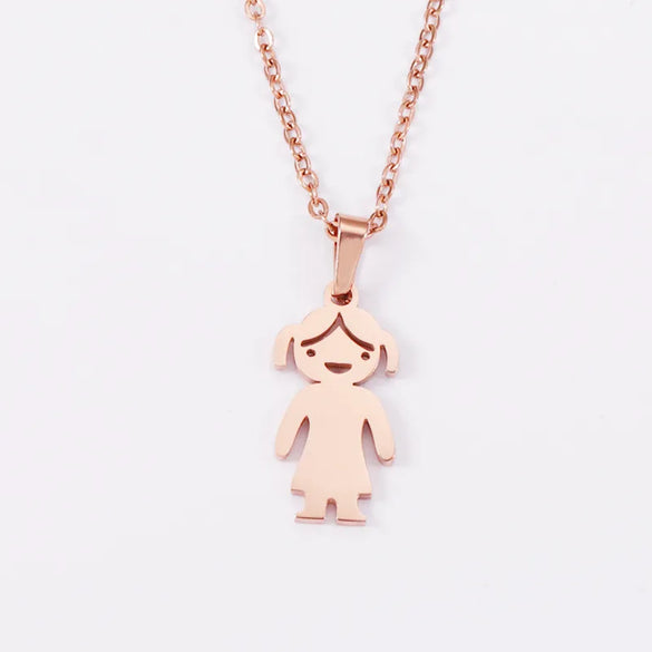 Wholesale Jewelry Casual Cute Human Customization Laser Engraving Stainless Steel 18K Gold Plated Polishing Plating Pendant Necklace Cable Chain