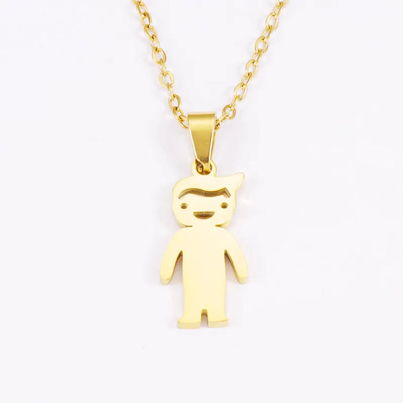 Wholesale Jewelry Casual Cute Human Customization Laser Engraving Stainless Steel 18K Gold Plated Polishing Plating Pendant Necklace Cable Chain