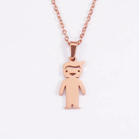 Wholesale Jewelry Casual Cute Human Customization Laser Engraving Stainless Steel 18K Gold Plated Polishing Plating Pendant Necklace Cable Chain