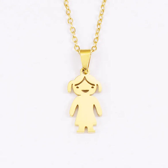 Wholesale Jewelry Casual Cute Human Customization Laser Engraving Stainless Steel 18K Gold Plated Polishing Plating Pendant Necklace Cable Chain