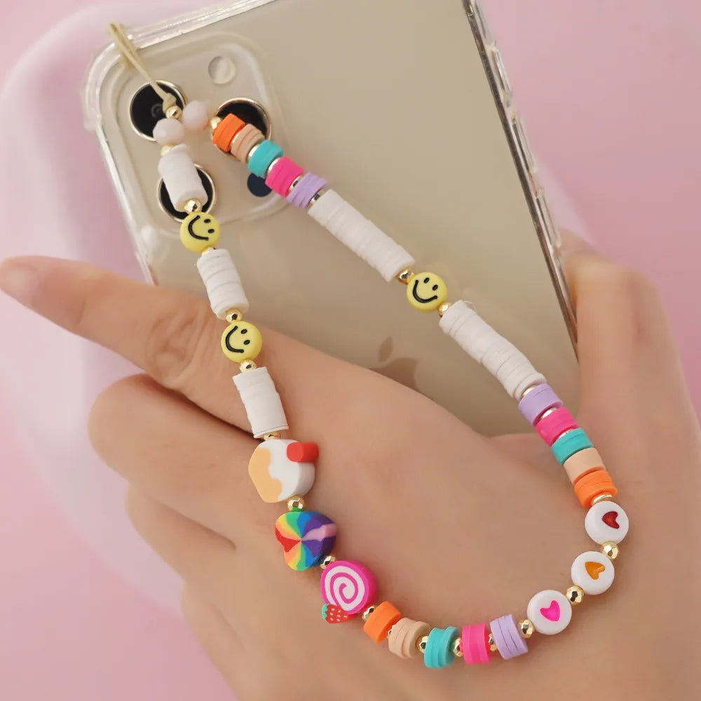 Casual Cute Letter Heart Shape Soft Clay Beaded Mobile Phone Chain