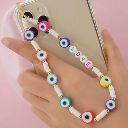 Casual Cute Letter Heart Shape Soft Clay Beaded Mobile Phone Chain