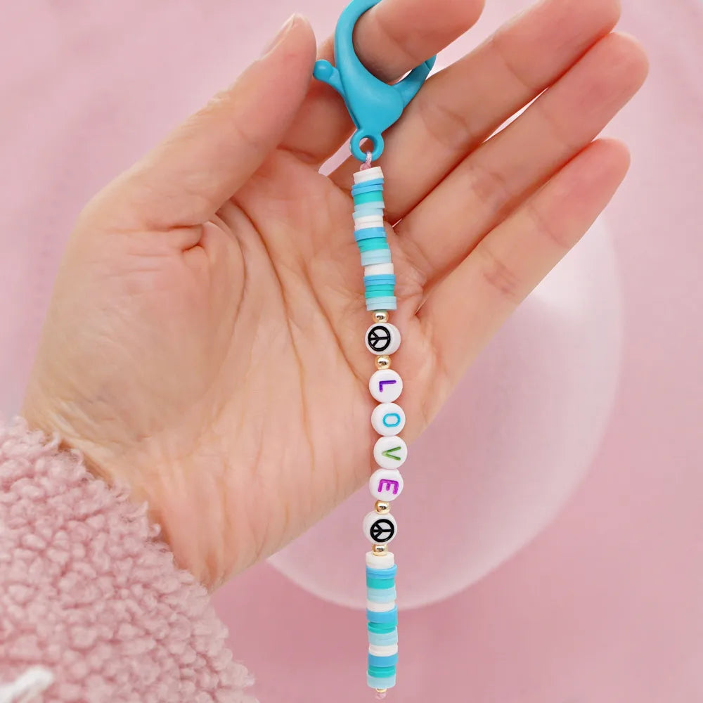 Casual Cute Letter Heart Shape Soft Clay Beaded Mobile Phone Chain