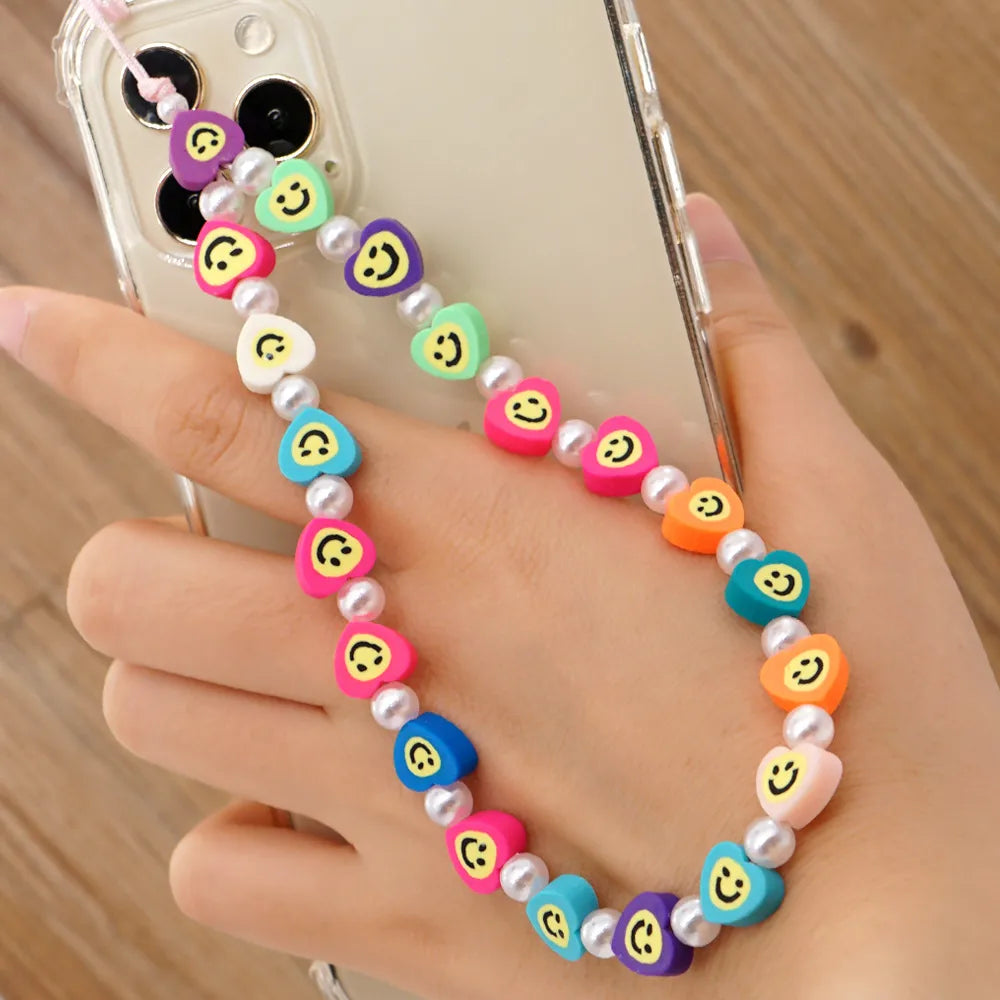 Casual Cute Letter Heart Shape Soft Clay Beaded Mobile Phone Chain