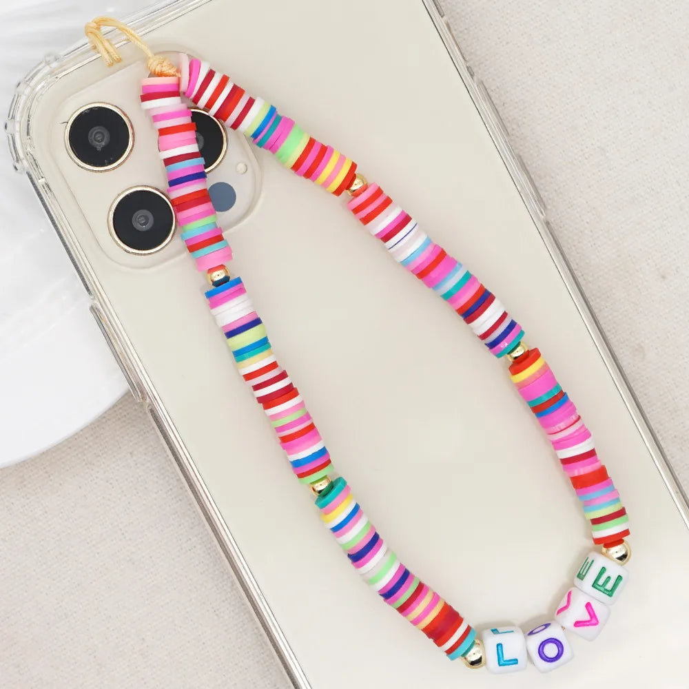 Casual Cute Letter Heart Shape Soft Clay Beaded Mobile Phone Chain