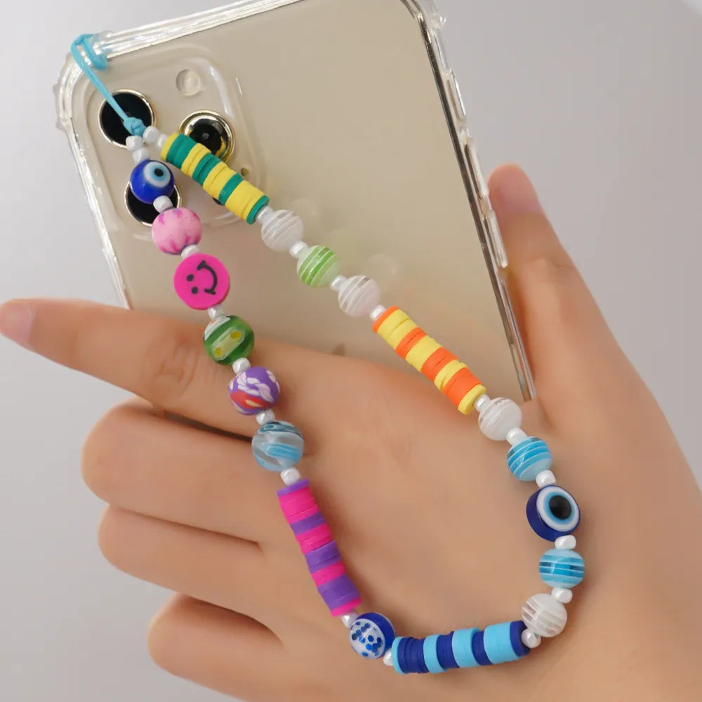 Casual Cute Letter Heart Shape Soft Clay Beaded Mobile Phone Chain