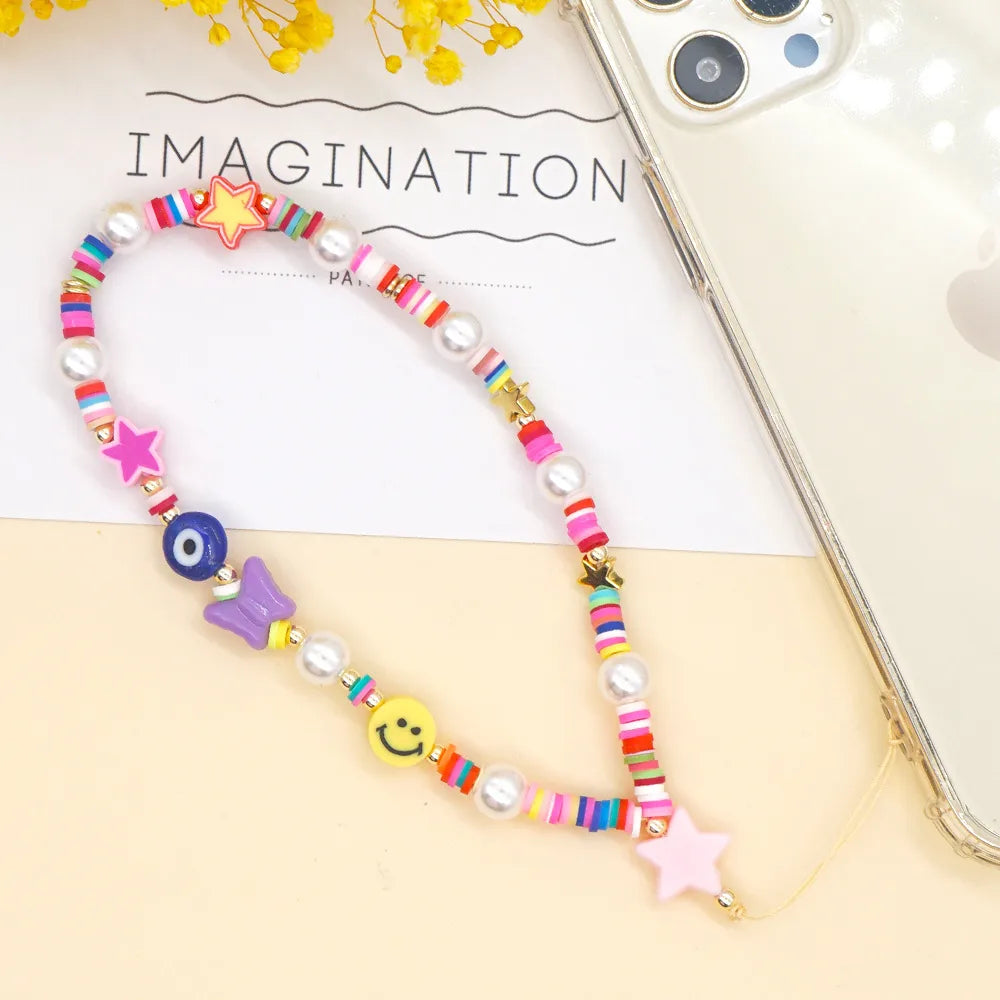 Casual Cute Letter Heart Shape Soft Clay Beaded Mobile Phone Chain