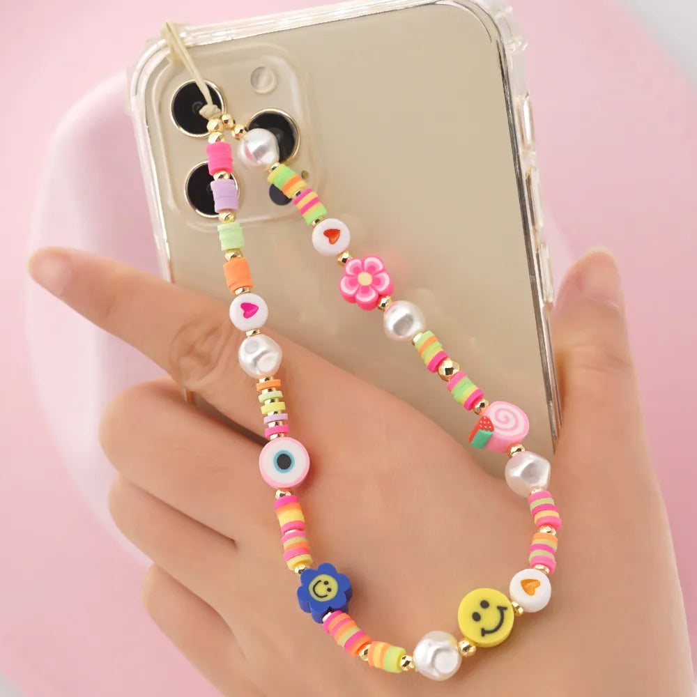 Casual Cute Letter Heart Shape Soft Clay Beaded Mobile Phone Chain