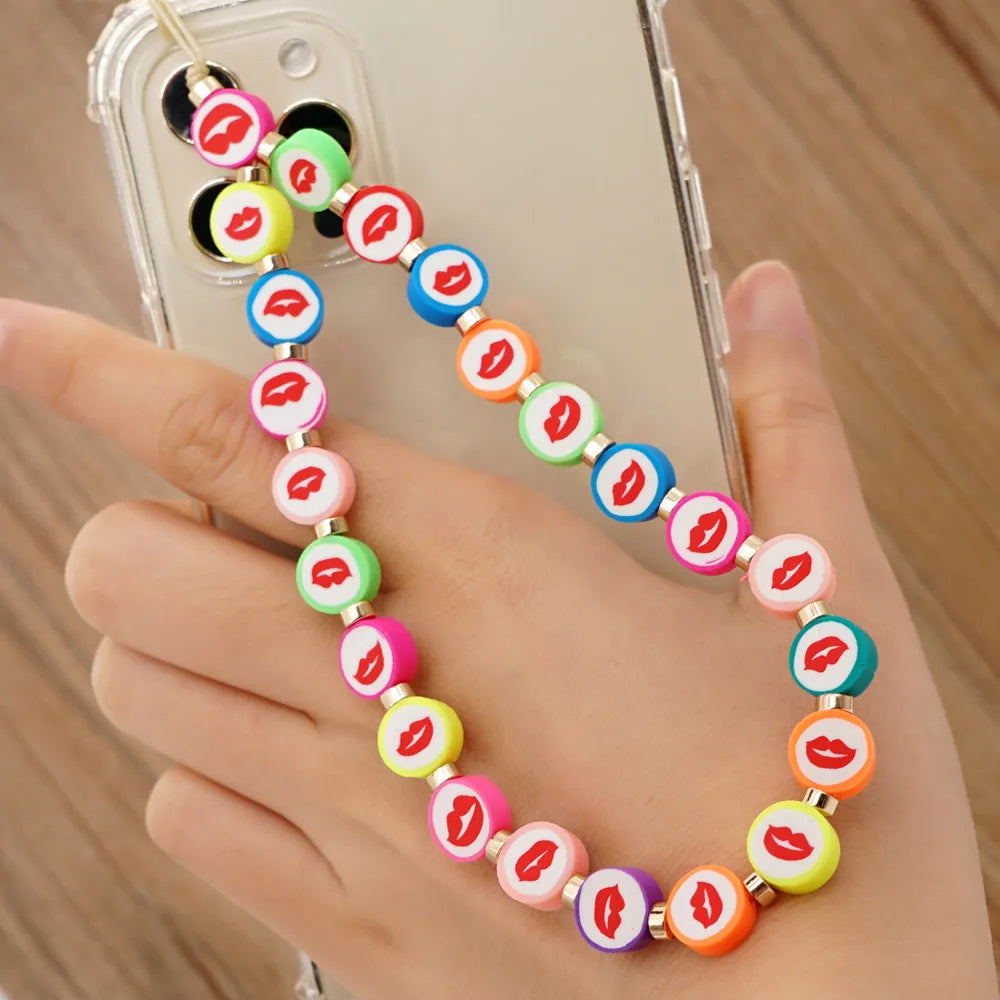 Casual Cute Letter Heart Shape Soft Clay Beaded Mobile Phone Chain