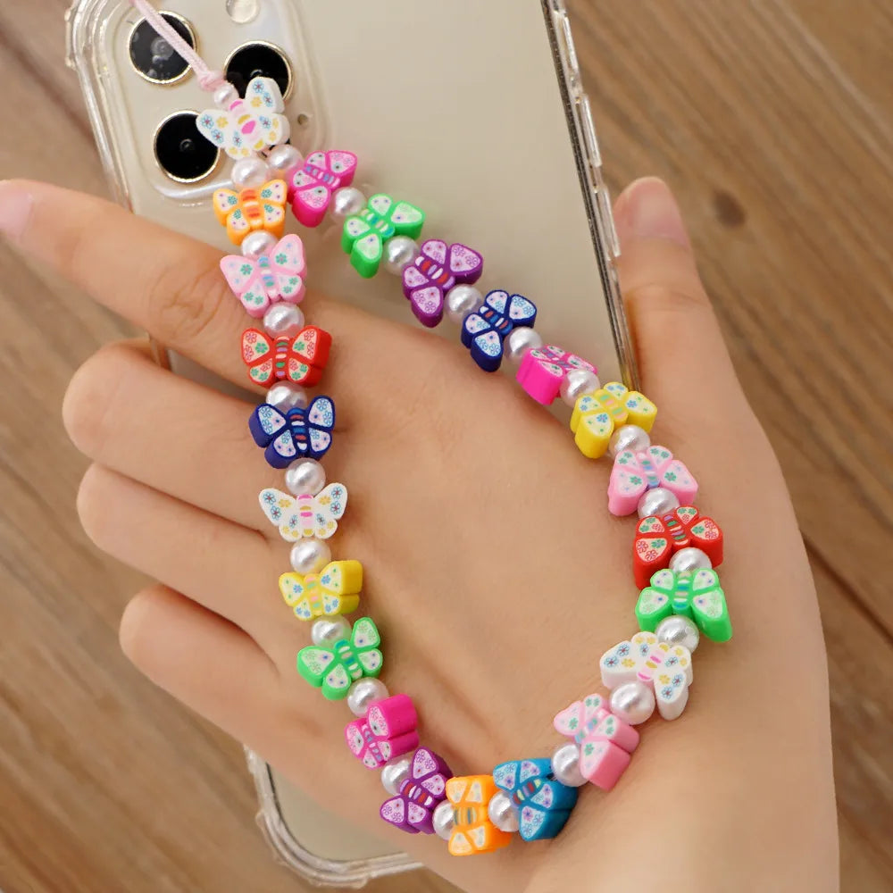 Casual Cute Letter Heart Shape Soft Clay Beaded Mobile Phone Chain