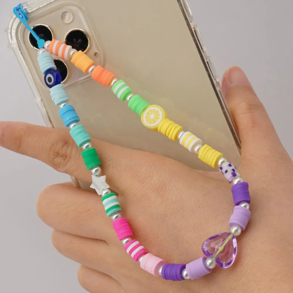 Casual Cute Letter Heart Shape Soft Clay Beaded Mobile Phone Chain