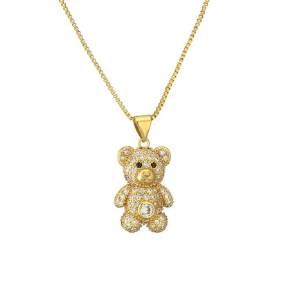 Casual Cute Little Bear Copper Gold Plated Zircon Pendant Necklace In Bulk