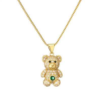 Casual Cute Little Bear Copper Gold Plated Zircon Pendant Necklace In Bulk