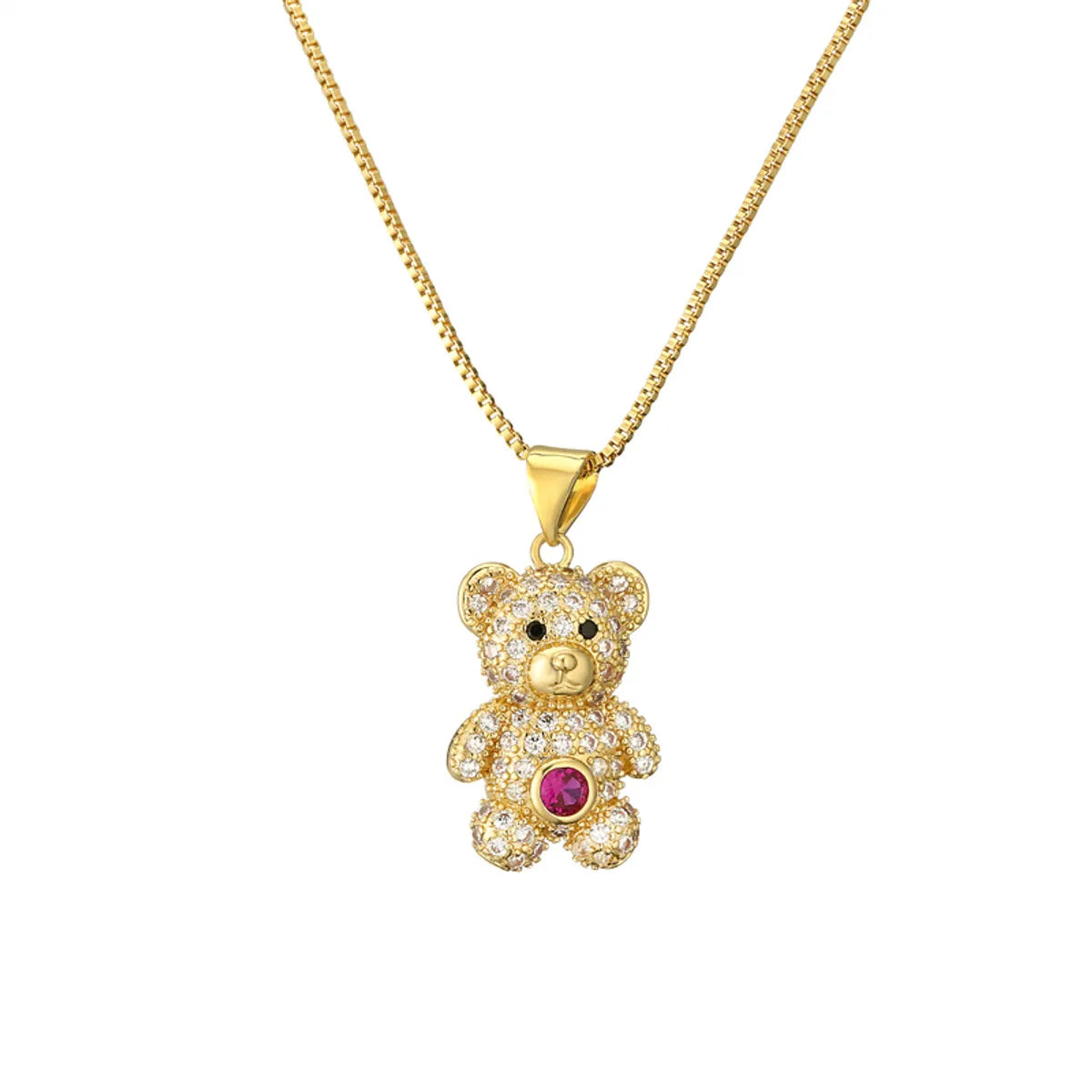 Casual Cute Little Bear Copper Gold Plated Zircon Pendant Necklace In Bulk