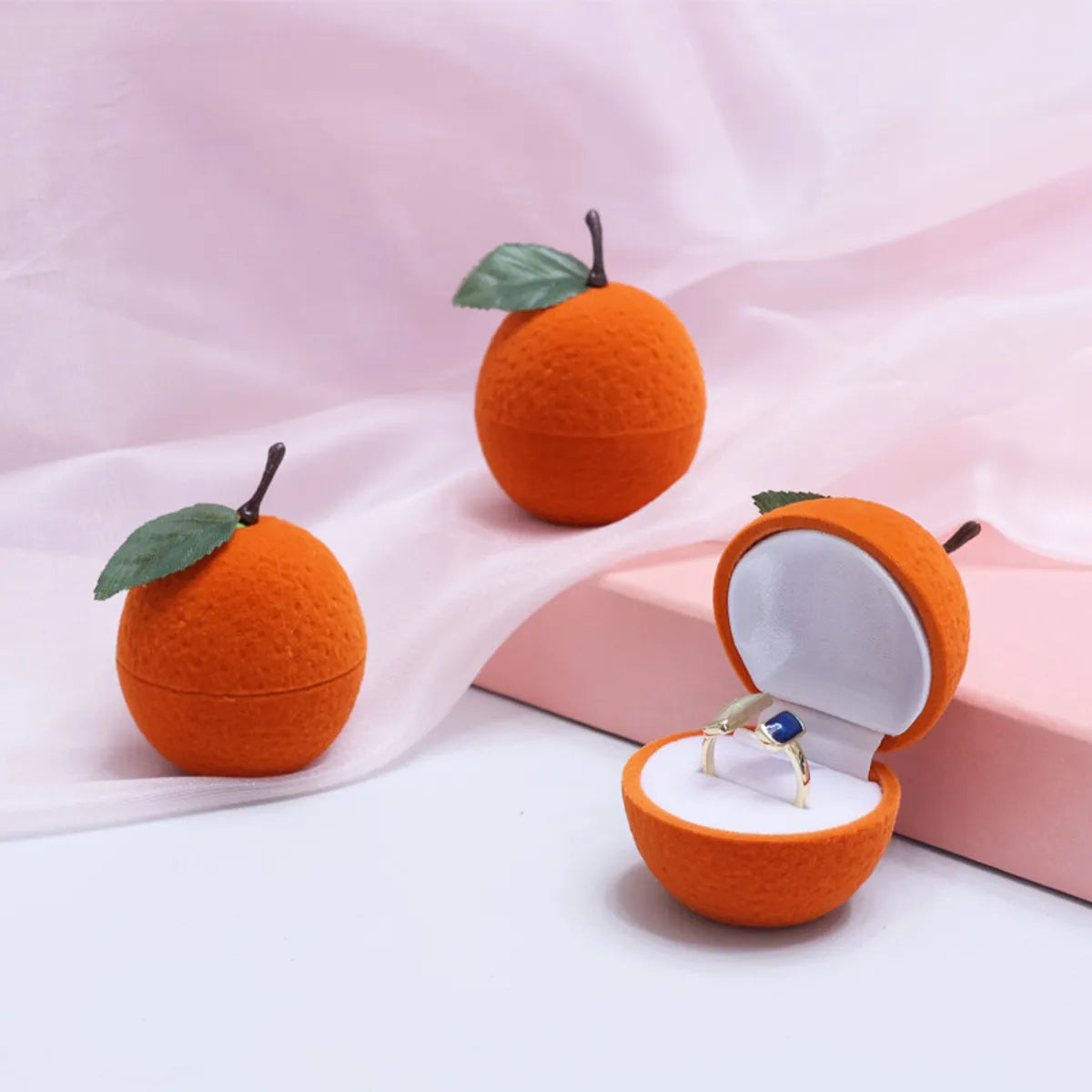 Casual Cute Orange Plastic Flocking Jewelry Boxes