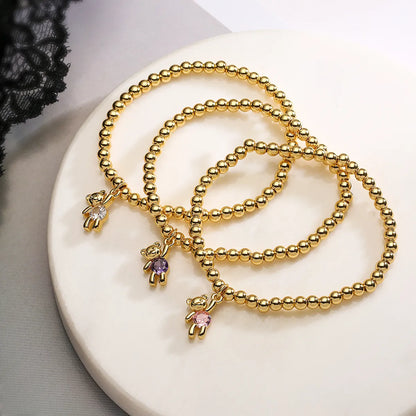 Casual Cute Simple Style Bear Copper Plating Inlay Zircon 18k Gold Plated Bracelets