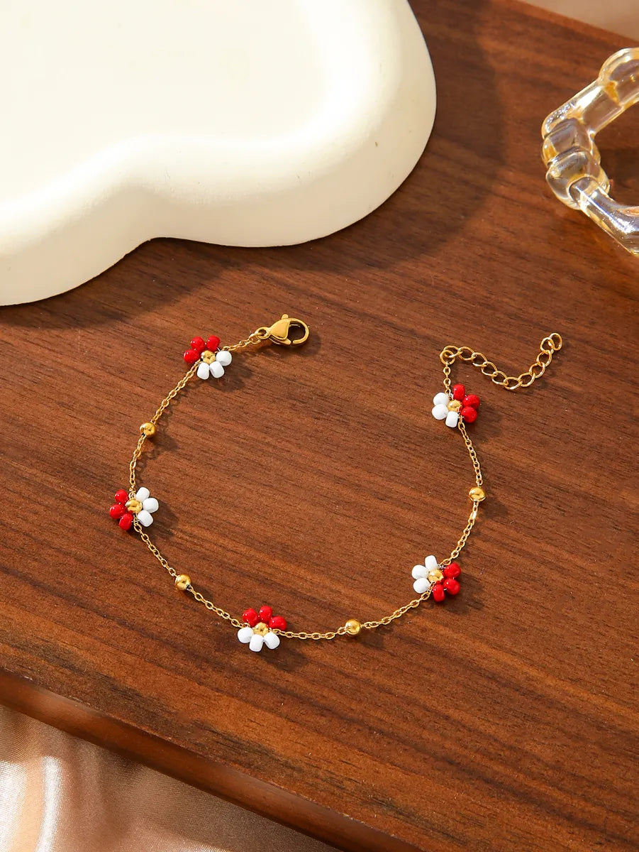 Casual Cute Simple Style Flower Titanium Steel Bracelets In Bulk