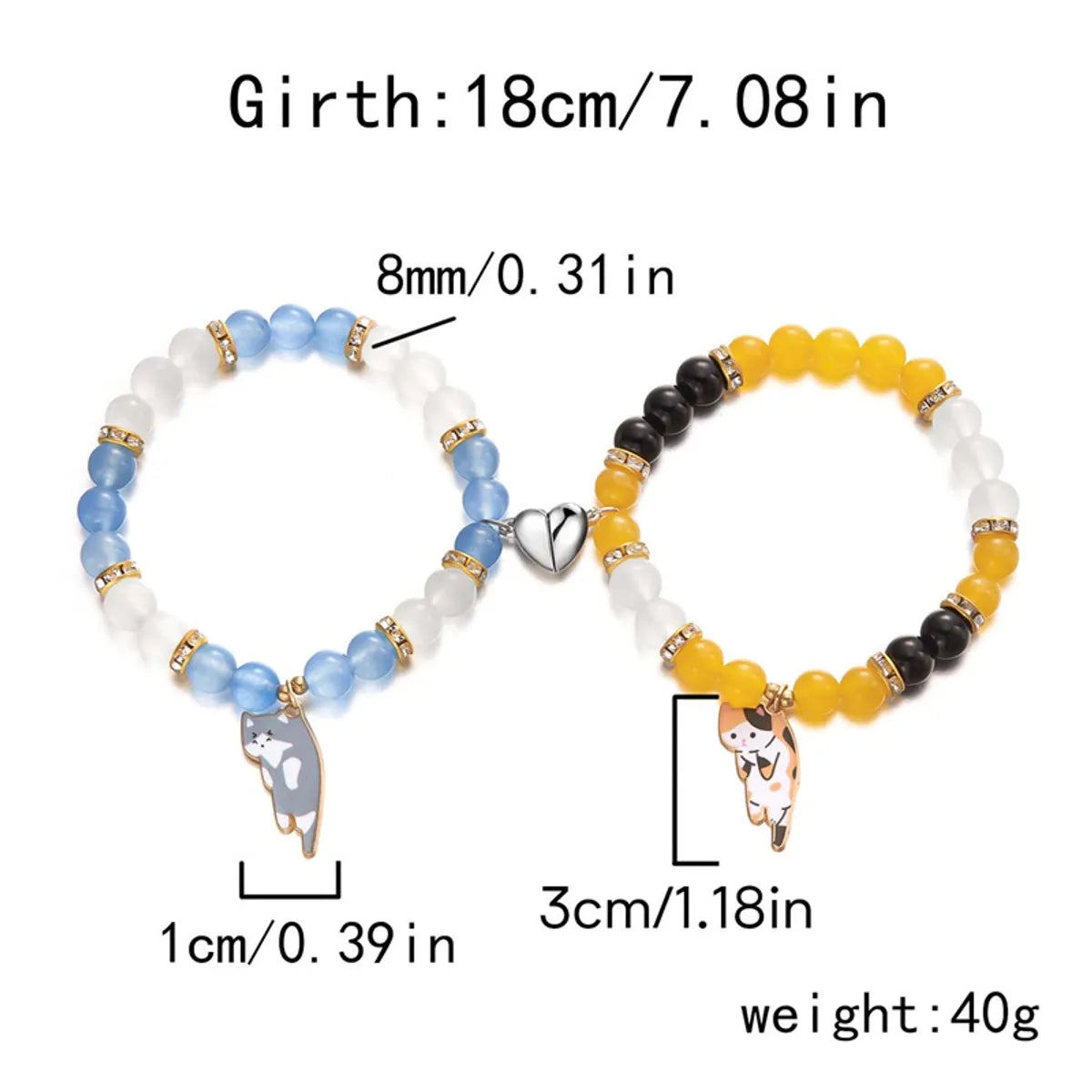 Casual Cute Simple Style Heart Shape Cat Artificial Rhinestones Alloy Glass Wholesale Bracelets