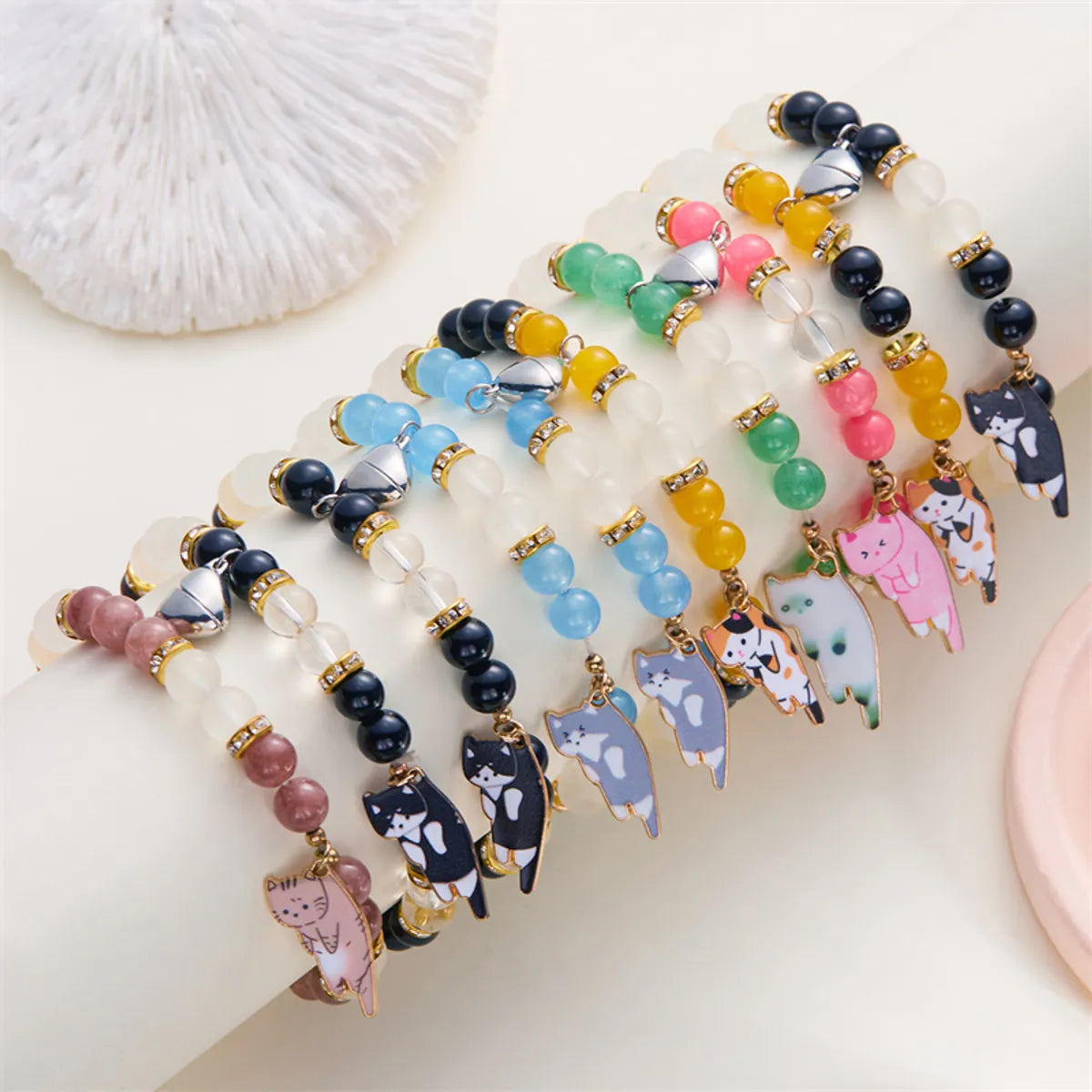 Casual Cute Simple Style Heart Shape Cat Artificial Rhinestones Alloy Glass Wholesale Bracelets