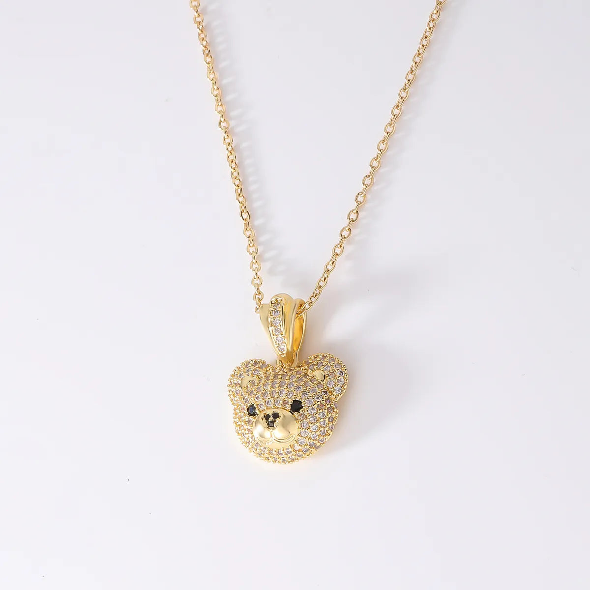 Casual Cute Simple Style Little Bear Copper Zircon Pendant Necklace In Bulk