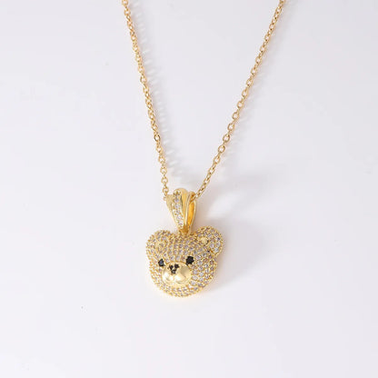 Casual Cute Simple Style Little Bear Copper Zircon Pendant Necklace In Bulk