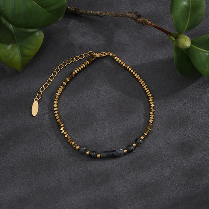 Casual Cute Solid Color Stainless Steel Natural Stone Haematite Beaded Plating Gold Plated Women'S Bangle