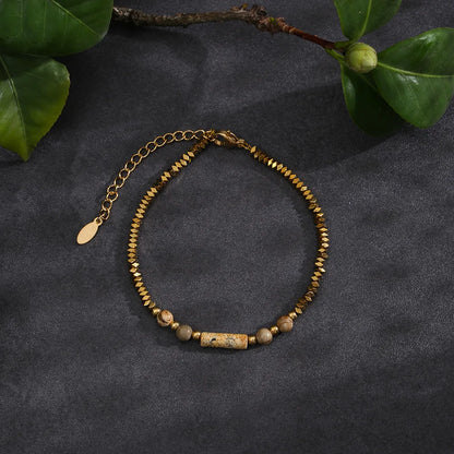 Casual Cute Solid Color Stainless Steel Natural Stone Haematite Beaded Plating Gold Plated Women'S Bangle