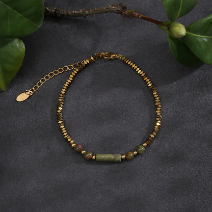 Casual Cute Solid Color Stainless Steel Natural Stone Haematite Beaded Plating Gold Plated Women'S Bangle