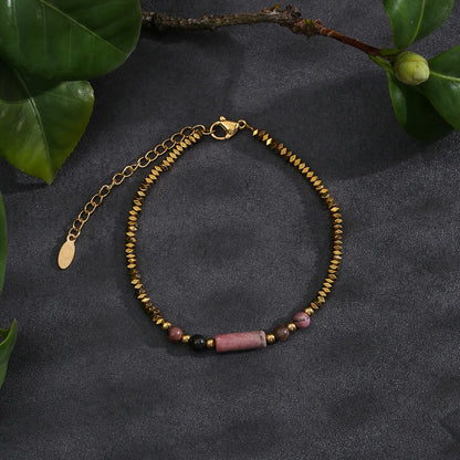 Casual Cute Solid Color Stainless Steel Natural Stone Haematite Beaded Plating Gold Plated Women'S Bangle