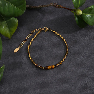 Casual Cute Solid Color Stainless Steel Natural Stone Haematite Beaded Plating Gold Plated Women'S Bangle