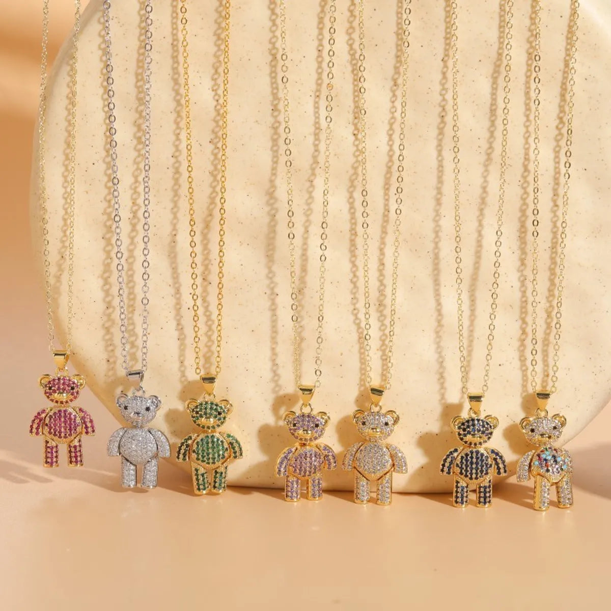 Casual Cute Streetwear Little Bear Brass 14k Gold Plated White Gold Plated Zircon Pendant Necklace In Bulk