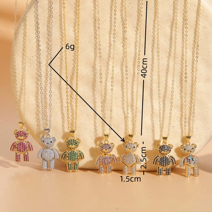 Casual Cute Streetwear Little Bear Brass 14k Gold Plated White Gold Plated Zircon Pendant Necklace In Bulk