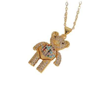 Casual Cute Streetwear Little Bear Brass 14k Gold Plated White Gold Plated Zircon Pendant Necklace In Bulk