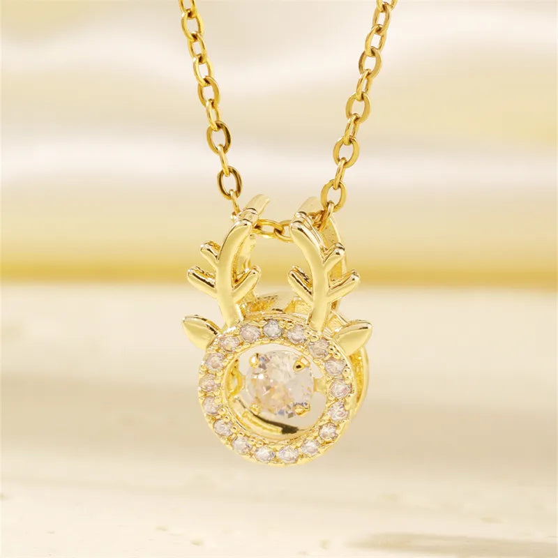 Wholesale Casual Cute Sweet Christmas Tree Heart Shape Snowflake 304 Stainless Steel Copper Plating Inlay K Gold Plated Zircon Pendant Necklace