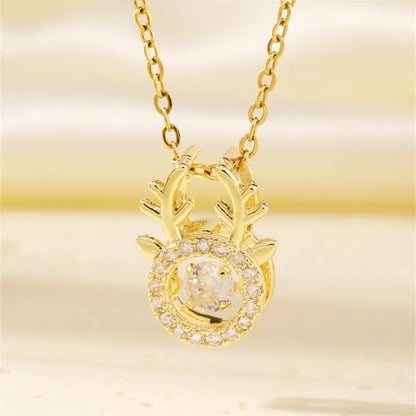 Wholesale Casual Cute Sweet Christmas Tree Heart Shape Snowflake 304 Stainless Steel Copper Plating Inlay K Gold Plated Zircon Pendant Necklace