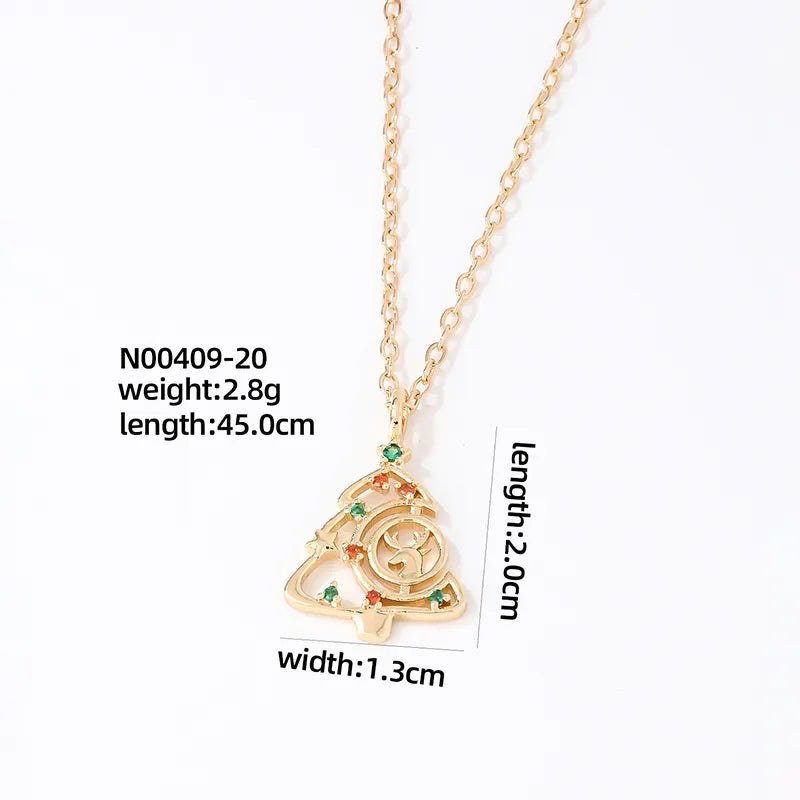 Wholesale Casual Cute Sweet Christmas Tree Heart Shape Snowflake 304 Stainless Steel Copper Plating Inlay K Gold Plated Zircon Pendant Necklace