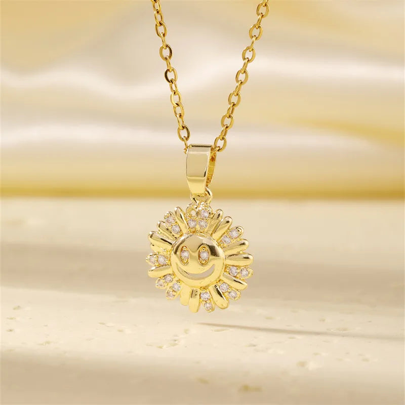 Wholesale Casual Cute Sweet Christmas Tree Heart Shape Snowflake 304 Stainless Steel Copper Plating Inlay K Gold Plated Zircon Pendant Necklace