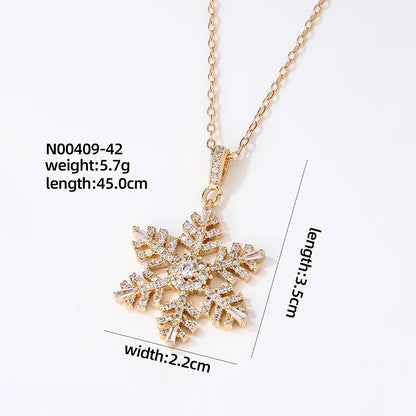 Wholesale Casual Cute Sweet Christmas Tree Heart Shape Snowflake 304 Stainless Steel Copper Plating Inlay K Gold Plated Zircon Pendant Necklace