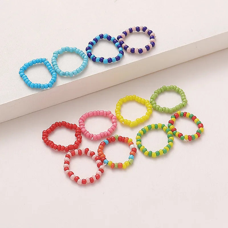 Casual Cute Sweet Circle Arylic Synthetic Resin Seed Bead Beaded Women'S Rings