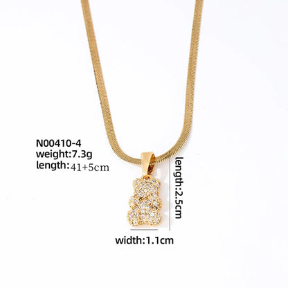 Wholesale Casual Cute Sweet Little Bear 304 Stainless Steel Copper Plating Inlay K Gold Plated Zircon Pendant Necklace