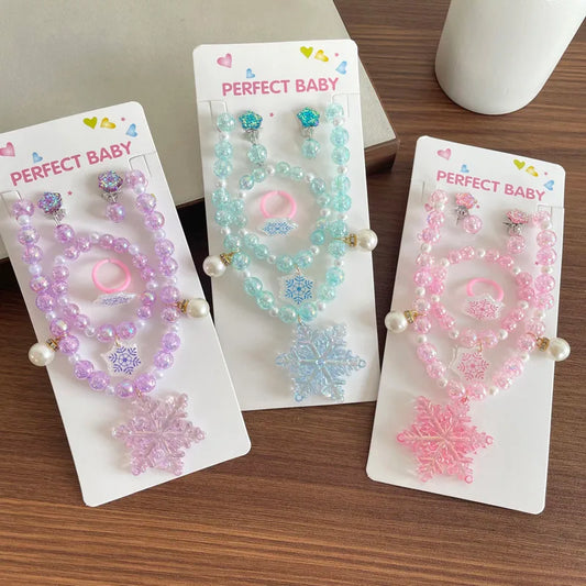 Casual Cute Sweet Snowflake Plastic Resin Beaded Girl'S Jewelry Set