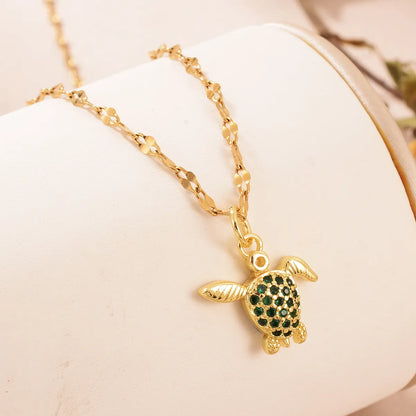 Casual Cute Tortoise Heart Shape Eye Copper 18k Gold Plated Zircon Pendant Necklace In Bulk