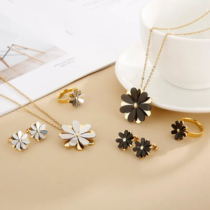 Wholesale Jewelry Casual Daisy Titanium Steel 18K Gold Plated Plating Jewelry Set