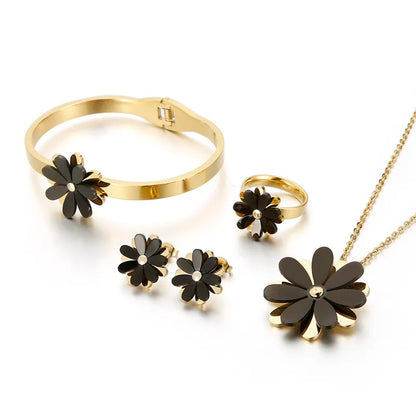 Wholesale Jewelry Casual Daisy Titanium Steel 18K Gold Plated Plating Jewelry Set