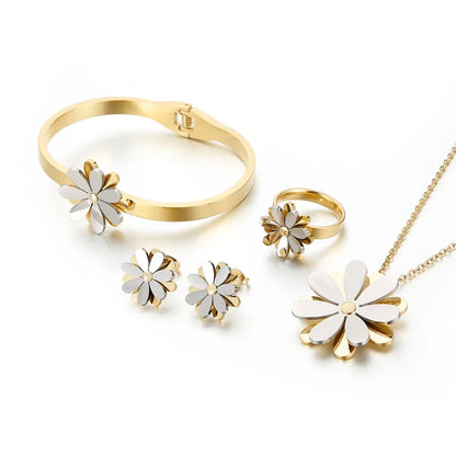 Wholesale Jewelry Casual Daisy Titanium Steel 18K Gold Plated Plating Jewelry Set