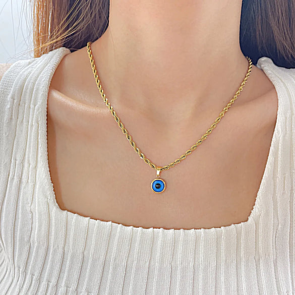 304 Stainless Steel Casual Devil'S Eye Pendant Necklace